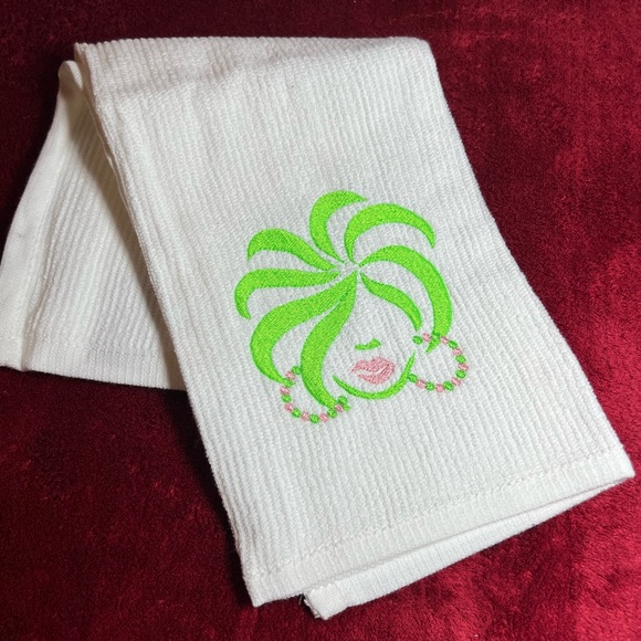 COPY - Green Girl Sorority Pink Embroidered Kitchen Towel-on white towel - Picture 2 of 7